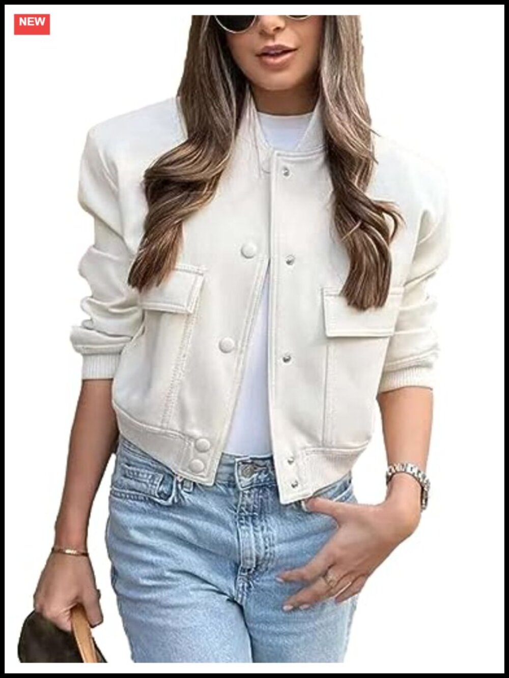 Womens Cropped Bomber Jacket Button Down Varsity Jacket Outerwear
